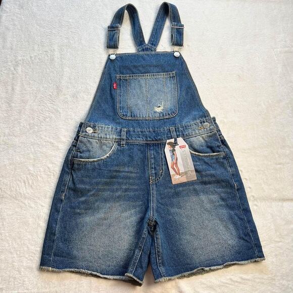 Levi's denim shortalls short bib overalls girls (kids) size 14 regular NEW - Picture 1 of 9